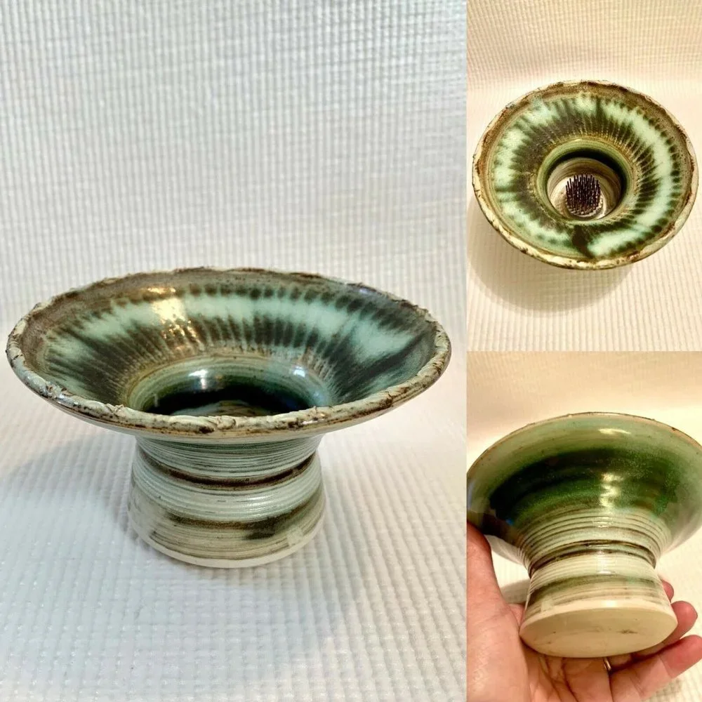Vintage pottery ikebana vase Signed Oriental Japandi Minimalist - Picture 1 of 9